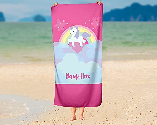 Personalized Unicorn Rainbow Cloud Polycotton Towel For Kids - Custom Girls Unicorn Theme Towels For The Swim Beach Bath Bathroom Or Kitchen - Baby Adults Kid Boys Girl (Bath Towel 60"X30") #TOP2