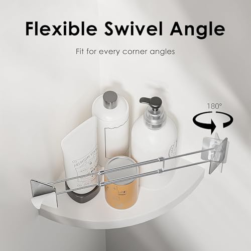 Image of Adorila RV Shower Corner Storage Bar, 7-13 Inches Adjustable Stainless Steel Rod Corner Shelves in Camper, RV Bath Accessory for Securing Toiletries