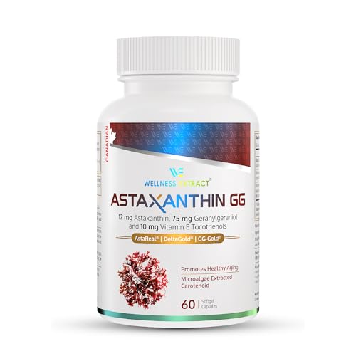 WELLNESS EXTRACT Astaxanthin-GG – AstaREAL™ Astaxanthin Supplement, GG-Gold® Geranylgeraniol, DeltaGold® Tocotrienols Supports Eye, Skin and Heart Health - 60 softgels