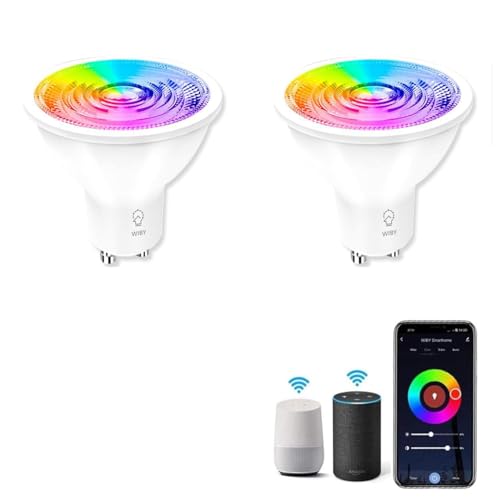 Wiby Lampadina Smart GU10 Wi-Fi 4,5W 326lm RGB + CCT 2700–6500K Dimmerabile, App Smart Life/Tuya, Compatibile con Alexa e Google Home, Lampadina Intelligente per Faretti, 2 unità