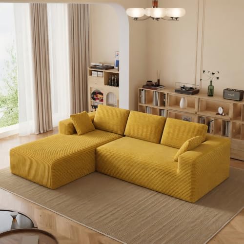 Image of 93 inch L-Shaped Modular Sectional Sofa with Chaise, Boneless Corduroy Cloud Couch with Deep Seat and Oversized Comfort, Flexible Module Combination for Living Room, No Assembly Required