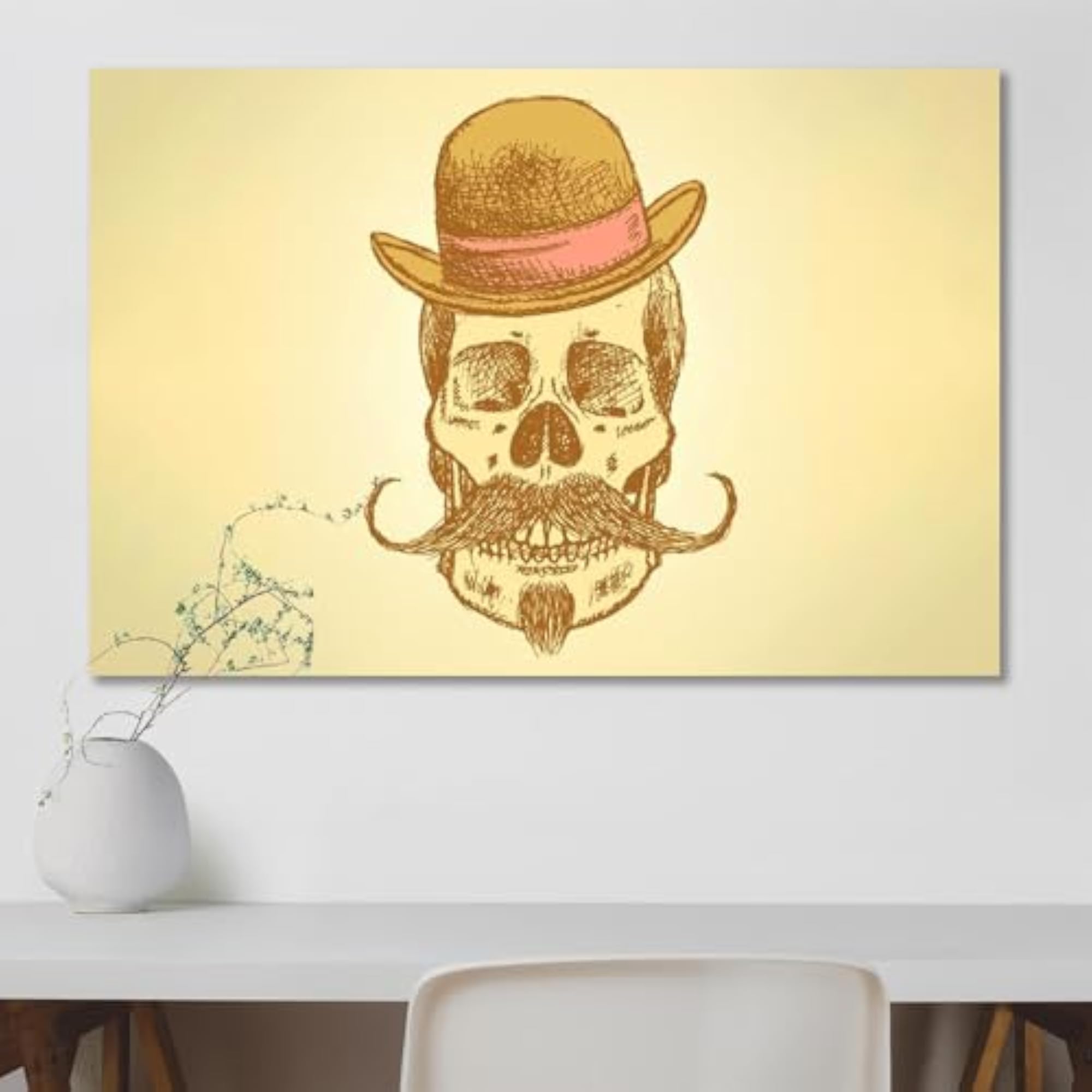 Scull with Mustache Peel & Stick Vinyl Wall Sticker
