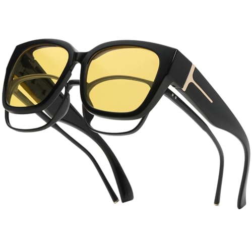 Night Vision Driving Glasses for Women Men Polarized Fit Over Prescription Glasses Anti Glare Fit Night Drive