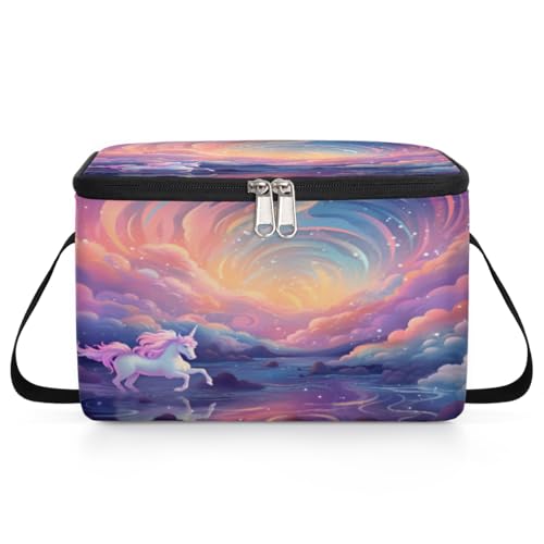 GzLeyigou Unicorn in Fairyland Lunch Bags for Women Men 9 Cans, Hot & Cold Food Delivery Bag Insulated Grocery Bag Insulated Lunch Box Colorful Cloud Cooler Bag for Office Work Picnic Beach