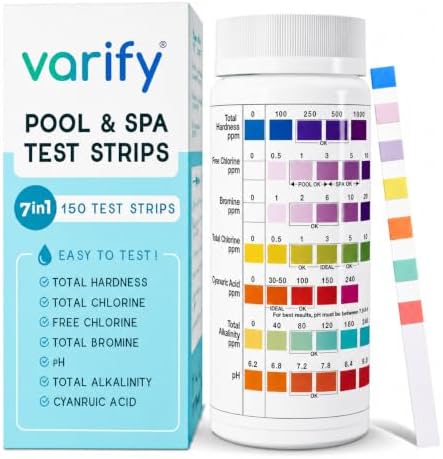 Varify 7 in 1 Pool and Spa Test Strips- Easy to Use Water Testing Kit for Poo...