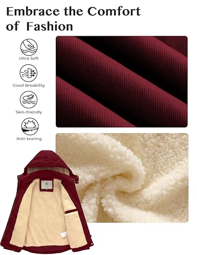 WenVen Girl's Winter Sherpa Jacket Thicken Cotton Parka Coat with Removable Hood3