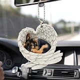 Talataca German Shepherd Sleeping Angel Wing Memorial Dog 2D Flat Car Rear View Mirror Accessories Christmas Tree Ornament Decoration Hanging Charm Interior Rearview Pendant Decor Gift