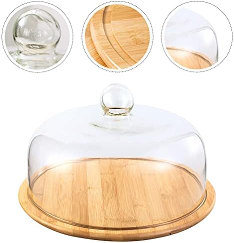 WINOMO 1 Set Glass Dome with Wooden Base Cake Stand Glass Display Dome Cloche Clear Glass Bell Jar Cover for Dessert Cheese Candy Plants Succulents (M)
