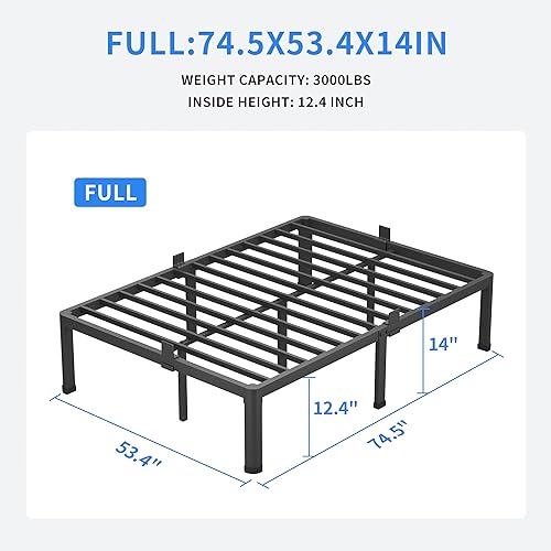 Full Size Metal Platform Bed Frame for Heavy Duty Support - 3000 LBS, No Box Spring Needed