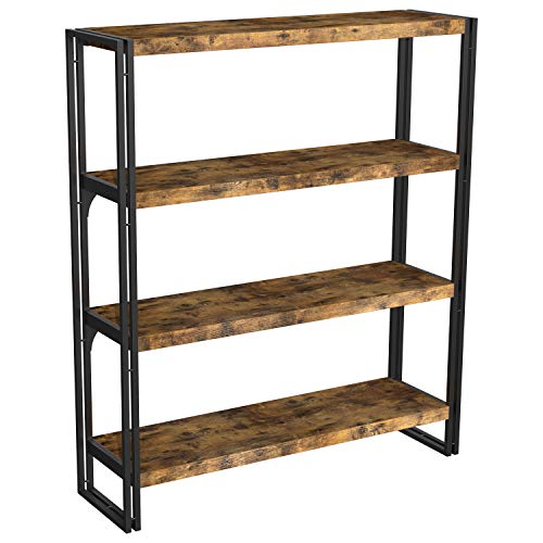 IRONCK Industrial Bookshelf and Bookcase 4 Tier, Wood and Metal Bookshelves Storage Shelves
