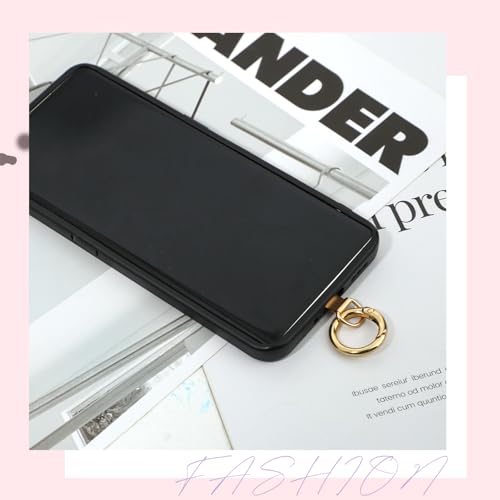 2Pcs Phone Tether Tab Stainless Steel Cell Phone Tether Patches Universal Metal Phone Lanyard Patch with 2 Metal Spring Rings Cellphone Strap Replacement Part for Most CellPhone Cases Gold