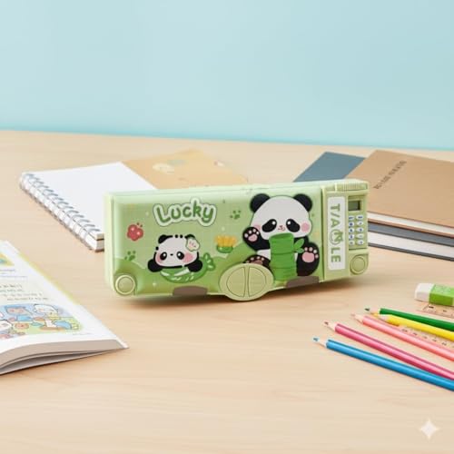 Image of Kiddie Galaxia Magnetic Multifunctional School Pencil Box with Calculator Cute Cartoon Stationary Large Capacity Compass Geometry Kids Scissor Ruler Eraser Magnetic Box Best Gifts