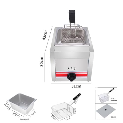 Commercial Single/Double-cylinder Gas Deep Fryer,Stainless Steel Countertop Fryer, With Baskets,Independent Fire for French Fries Home Kitchen Restaurant (Silvery (Single)