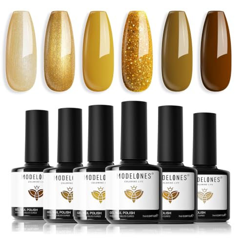 modelones Fall Gel Nail Polish Set, Nude Brown Orange Mocha Halloween Tawny