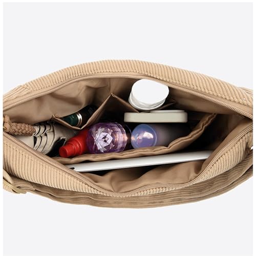 Corduroy Tote Bag Soft Slouchy Corduroy Hobo Bag Soft Shoulder Purse Casual Crossbody Bag with Zipper Pockets for Women 20253