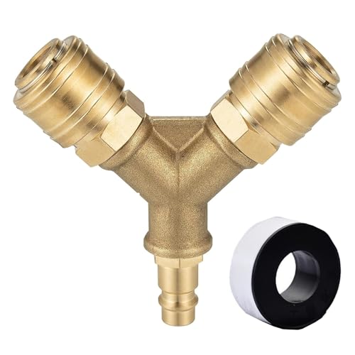 Druckluftverteiler 2 fach Messing Druckluftweiche mit 2 Schnellkupplungen Robuster Druckluftanschluss für Luftschlauch Kompressor