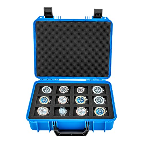 CeRaBuRET 12-slot Watch Display Case, Watch Carry Organizer, Travel Storage Protection Shockproof Pressure, Travel & Storage Watch Case for Men, Watch Enthusiasts, Collectors, Space Saving (Blue)