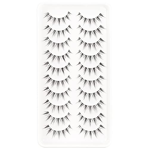 EMEDA Manga Lashes 10 Pair Natural Anime Eyelashes Transparent Band Reusable Black Synthetic Fiber False Eyelashes - Image 2