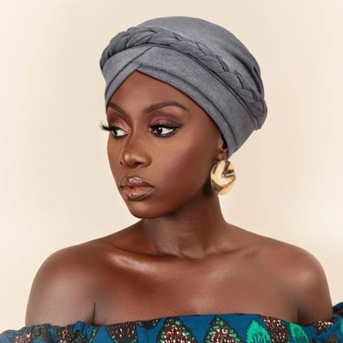 Image of DRESHOW African Women Turban Caps Beanie Twist Headscarf Pre-Tied Twisted Braid Headwraps for Women Chemo Cancer Cap