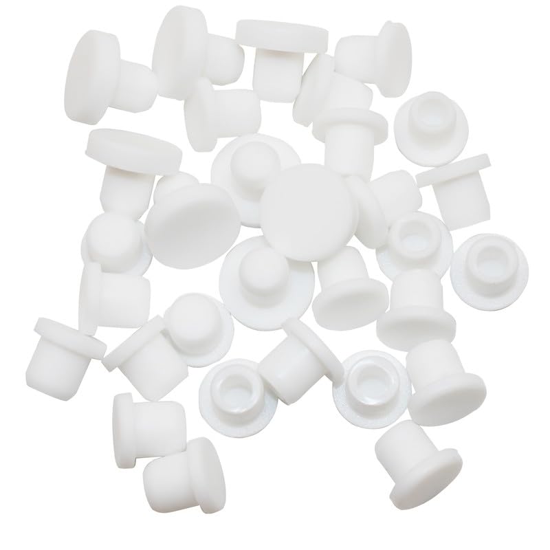 EASYEAHSilicone Plugs 5/16" T-shaped Soft Flexible Rubber Stopper Waterproof Seal Button Plug for 7.8-8.5mm/0.31-0.33" Hole, White, 32Pieces