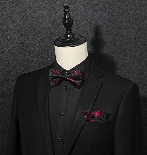 Image of HISDERN Suspenders for Men Paisley Floral Bow tie Suspender Pocket Square Sets Adjustable Y Shape 6 Clips Wedding Braces