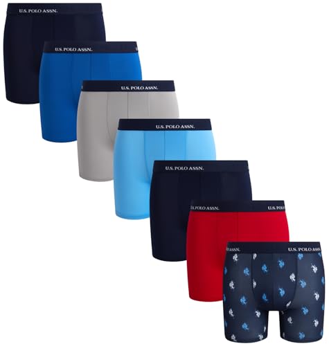 U.S. Polo Assn. Mens Boxer Briefs - 7 Pack Moisture Wicking Performance Mens Underwear Boxers with Contour Pouch (S-XL)