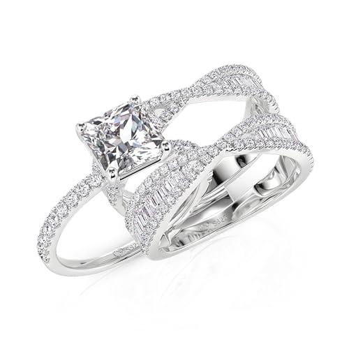 Jeulia 3.14ct Interchangeable Double Bowknot Ring Set for Women, Sterling Silver Engagement Wedding Gift 2-Piece with Jewelry Box