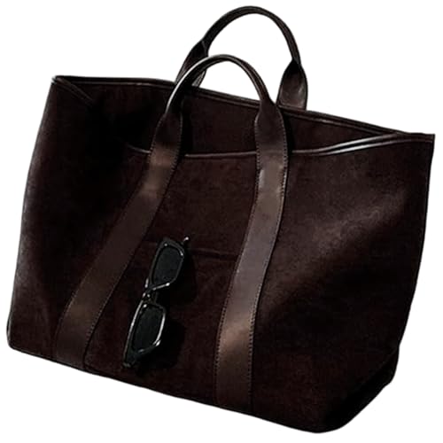 Sac en daim marron vintage extra large avec poignée et poche avant