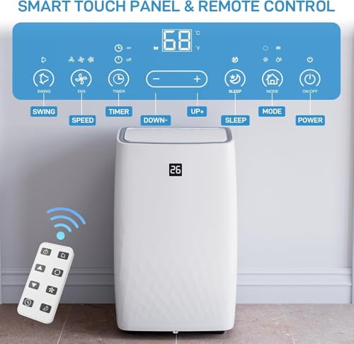 Image of 12000 BTU Portable Air Conditioner for Rooms up to 550 Sq Ft, Quiet Operation with Dehumidifier, Sleep Mode, Timer & Remote Control Included
