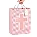 Loveinside Pink Gift Bag with Cross Design, Tissue Paper for Baby Girl Baptisms, Christenings, First Communions Religious Occasion- 10