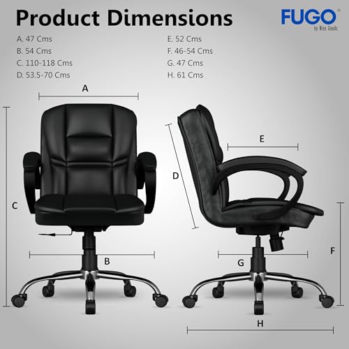 Image of FUGO FG233 Ergonomic Medium Back Office Chair with 3-Year Warranty, Adjustable Height, Cushioned Back&Seat, Tilting Mechanism, Heavy-Duty Metal Base, Dual Nylon Casters-Ideal for Work,Study (Grey)