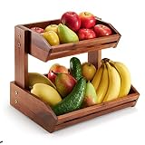 HOLANA Acacia Wood Fruit Basket - 2-Tier Fruit Bowl for Kitchen Counter, Large 14x10 in, Fruteros Pa