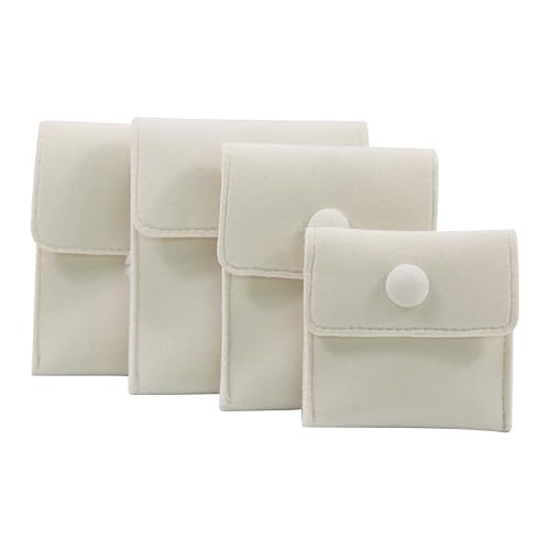10pcs Velvet Jewelry Pouches with Snap Button Luxury Small Jewelry Gift Bag Small Bracelet Pouch Snap Button Envelope Style Packaging(Beige,S 7 x 7cm)