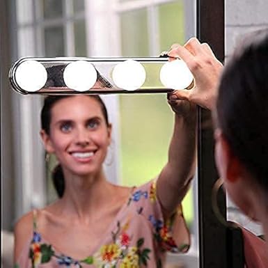 SAMEH 4 LED Bulbs Cordless Vanity Make-up Lighting for Make Up Room and Bathroom Mirror Studio Glow Light, Studios Makeup Room Portable Studio Glow LED Vanity Mirror Lights