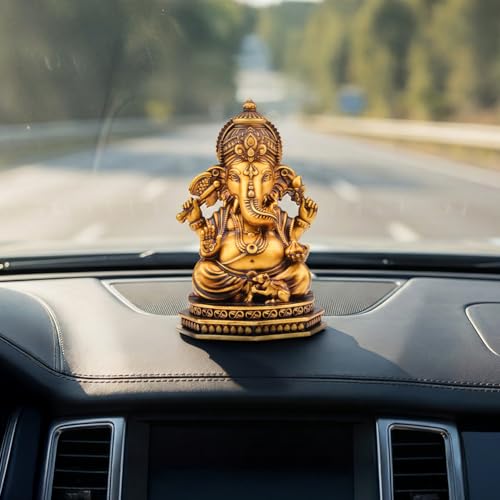 Image of Artarium Serene Blessings Divine Ganesha Idol Antique Gold Resin Ganpati Murti for Home Pooja Room, Office, Car Dashboard, Vastu & Spiritual Gift (2.5 Inch, Antique)