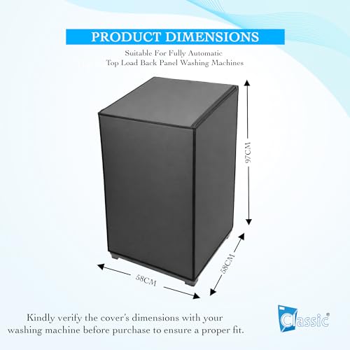 Image of Classic Top Load Washing Machine Cover Suitable For Whirlpool 360 / Stain Wash Back Panel 6 Kg, 6.5 Kg, 7 Kg, 7.5 Kg, Waterproof & Dustproof (58cmsX58cmsX97cms, Grey)