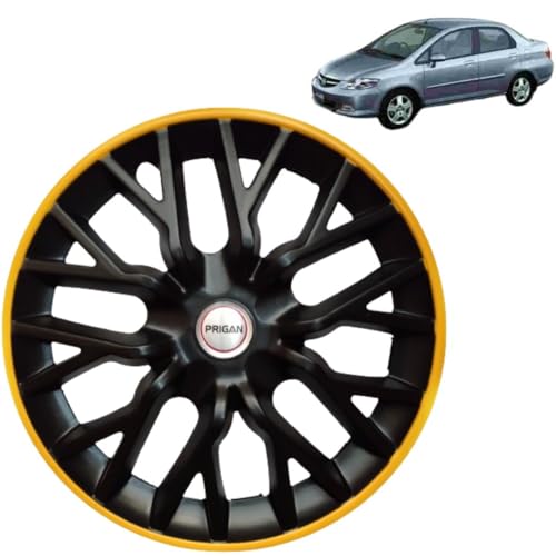 Image of PRIGAN Wheel Cover for Honda CITYZX 14 Inch Black Yellow Wheel Cap (Available in 12,13,14 Inch) (Set of 4 Pcs) (Press Fitting) Model- Power GT Yellow-14