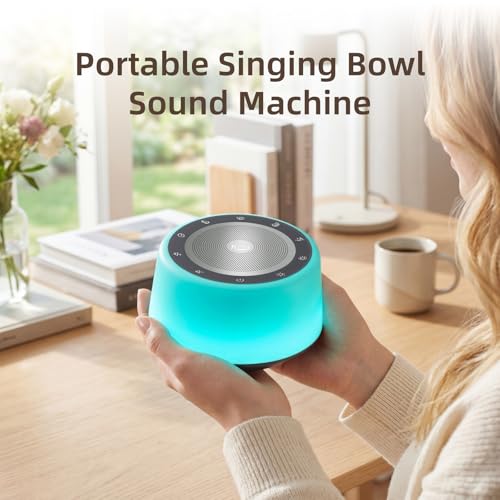 Image of Kipcush Automatic Tibetan Singing Bowl Sound Machine, 11 Soothing Sound Therapy Tones, Touch Night Light, Smart Timer & Memory, Plug-in White Noise Machine for Sleep, Meditation, Yoga & Relaxation