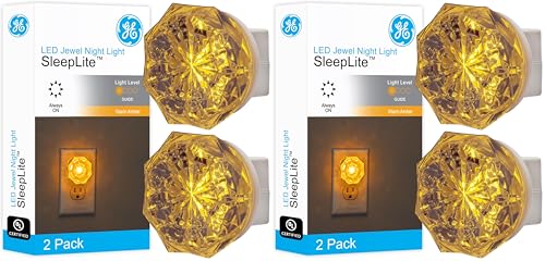 Image of GE Jewel LED Night Light, Plug-in, Dusk to Dawn Sensor, Amber, UL-Certified, Energy Efficient, Ideal Nightlight for Bedroom, Bathroom, Nursery, Hallway, Kitchen, 11286, 4 Pack