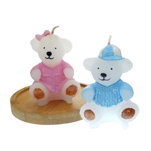 Cadeaux ours : pack de 2 bougies esthetiques et leurs bougeoirs en bambou naturel pour anniversaire