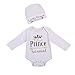 Newborn Baby Boy Coming Home Outfit Long Sleeve Prince Bodysuit Romper with Hat Clothes (0-6 Months, White)