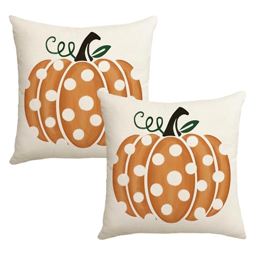 MAZSHTTD Fall Pillow Covers 16x16 Inch Polka Dots Pumpkin Autumn Decorative Throw Pillow Covers Outdoor Indoor Thanksgiving Harvest Couch Sofa Bed Living Room Decor