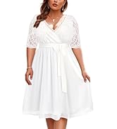 Pinup Fashion Plus Size Lace Chiffon Wrap V Neck Dresses Women Cocktail Wedding Guest Midi Dress