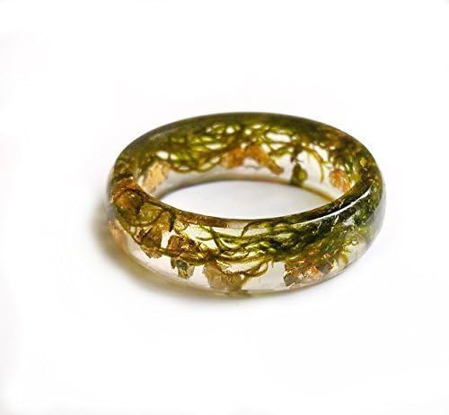 Natural green moss resin ring with golden flakes touch of nature - natural plant ring -real flower resin ring - resin jewelry - gift for sister - gift for mother - sympathy gift - forest wedding ring