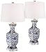 Iris Asian Table Lamps Set of 2 Porcelain Blue Floral Jar Geneva White Drum Shade for Living Room Family Bedroom Bedside - Barnes and Ivy