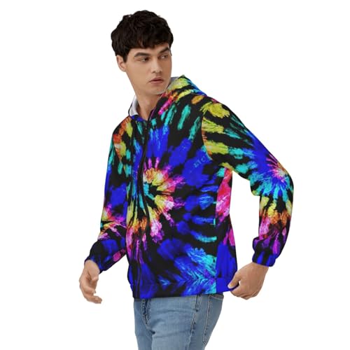 Tie Dye Men Spring Hoodies Casual Hoodies With Zip Pockets Full Zip Sweatshirt Sports Hooded Jacket3