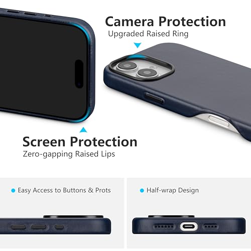 Étui en cuir iPhone 16 bleu véritable MagSafe maogoam - 4