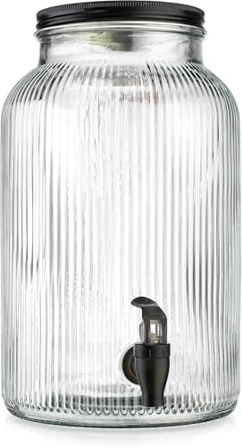 Image of PrimeWorld 1Pc 5.5 LTR Glass Water Beverage Dispenser - Air Tight Lid Glass Pitcher for Detox Water - Mason Jar - Counter Table Top Juice Water Beer Dispenser for Home & Kitchen Restaurant Party