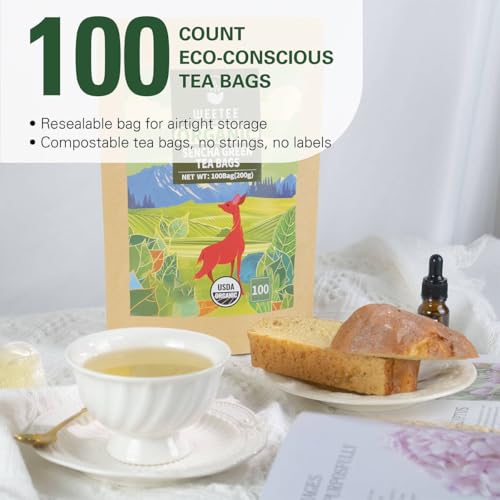 WT WEETEE Organic Sencha Green Tea Bags, Organic Steamed Green Tea 100 Count, Natural Caffeine & Antioxidant, Good for Hot Iced Cold