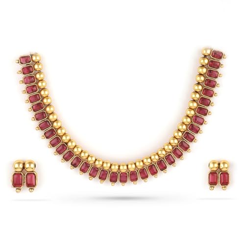 Image of Rubans Necklace Set Gold Plated Traditional Stylish Jewellery Gift for Women & Girls